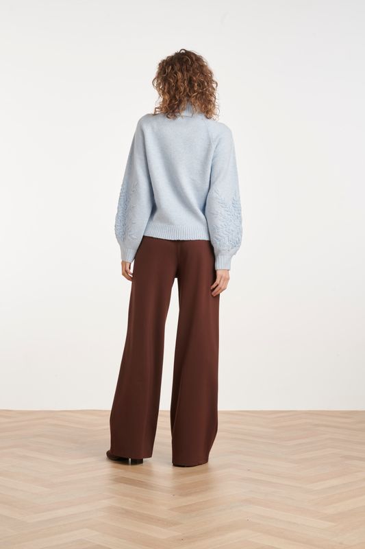 Knitted jumper with embroidered sleeves pale blue