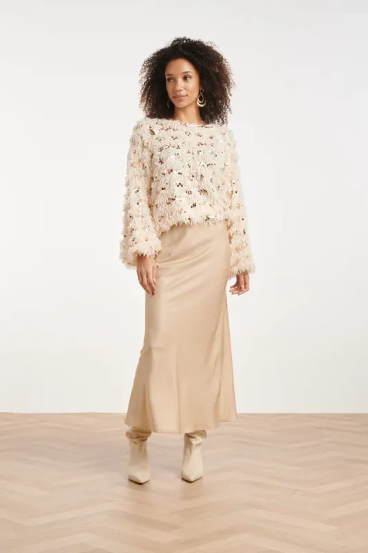 Fluffy top cream and gold sequins