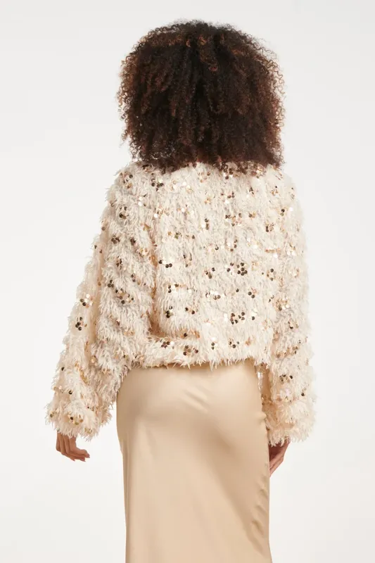 Fluffy top cream and gold sequins