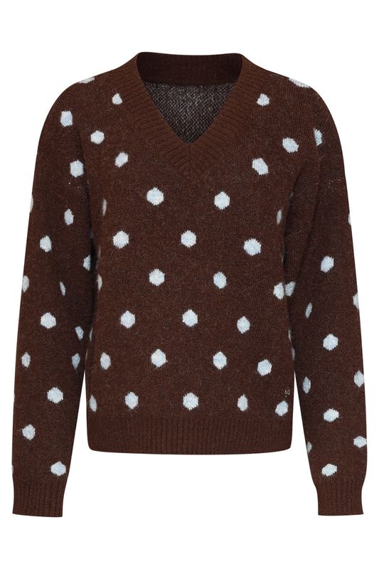 V-neck polka dot jumper brown and pale blue