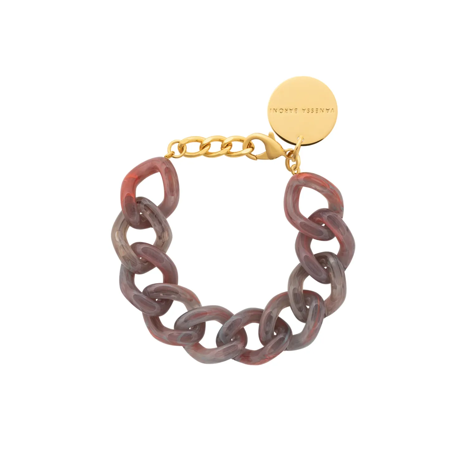 Mini flat chain bracelet smoky grey and pink mix