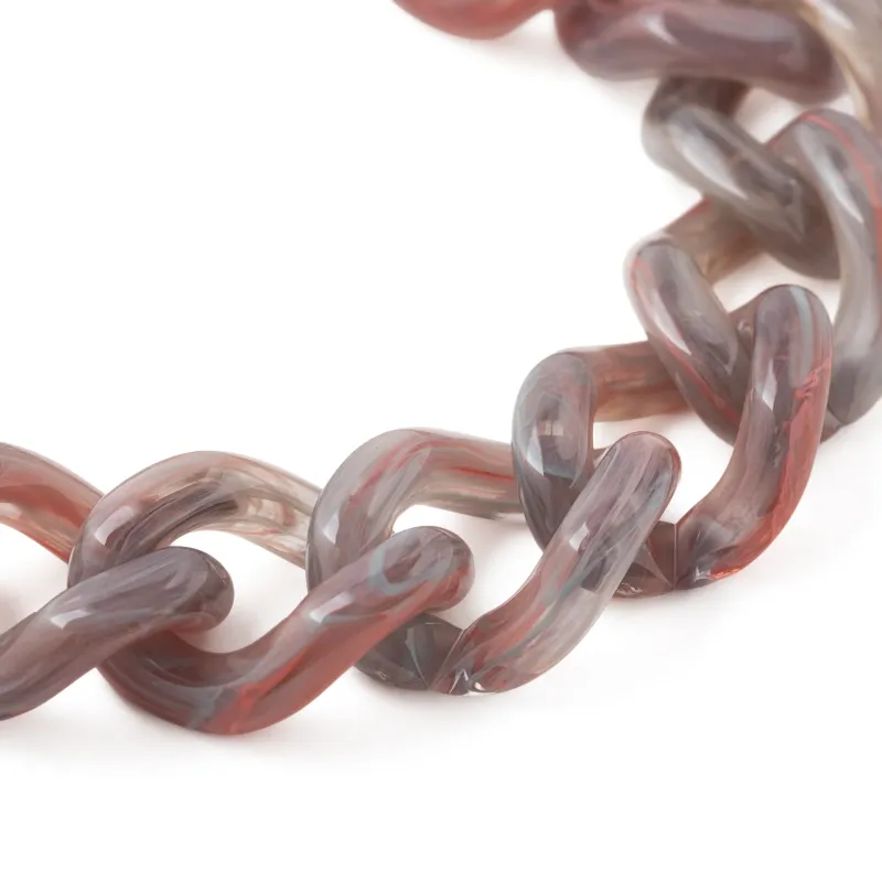 Mini flat chain bracelet smoky grey and pink mix