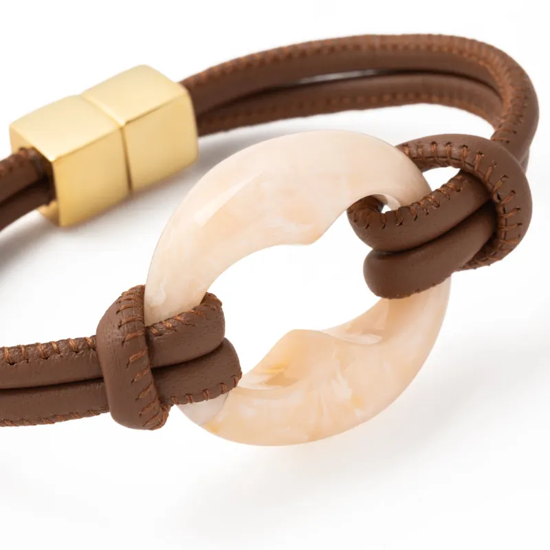 Turtle leather bracelet brown and marble latte