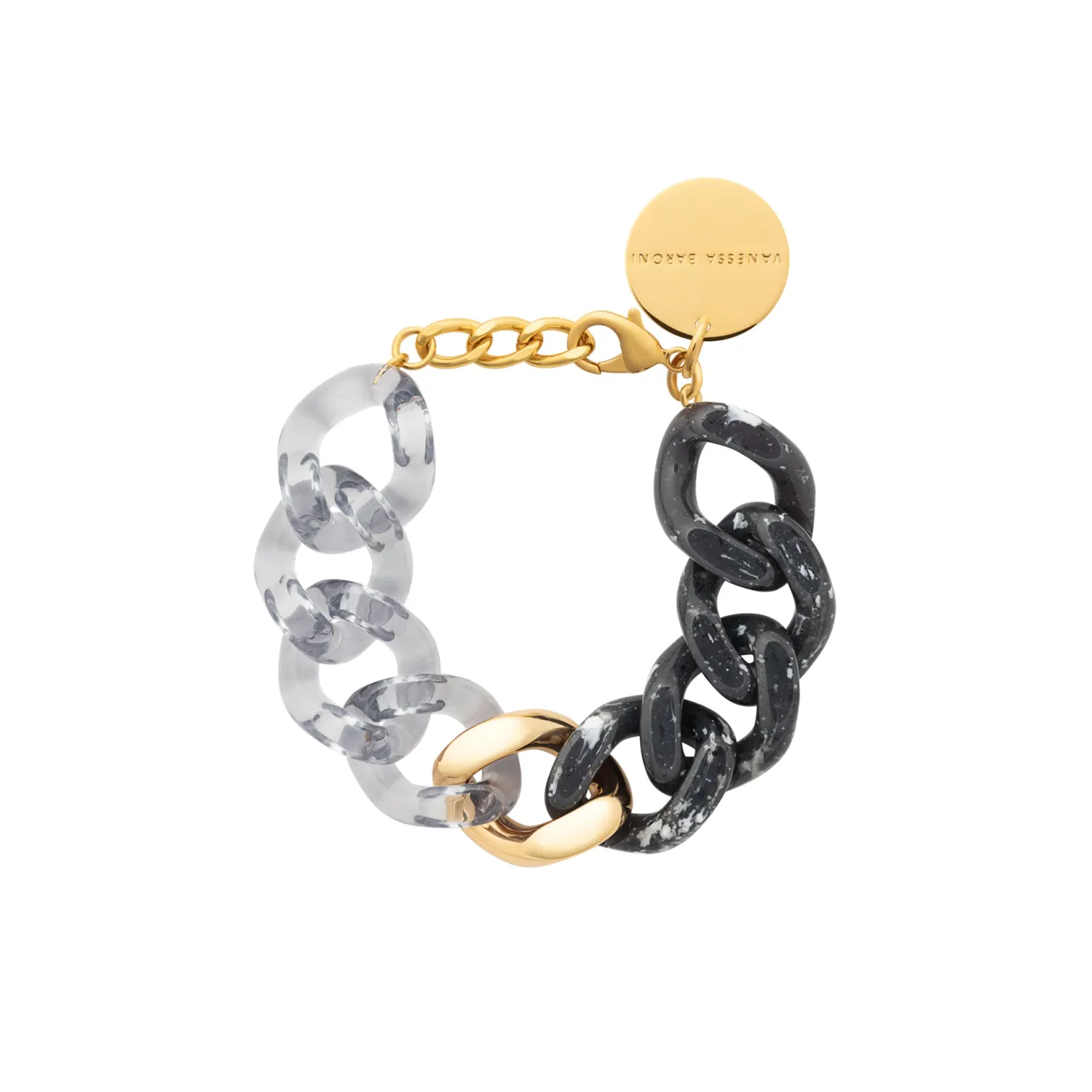 Flat chain bracelet black marble clear and gold