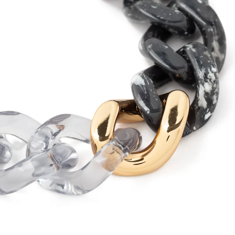 Flat chain bracelet black marble clear and gold