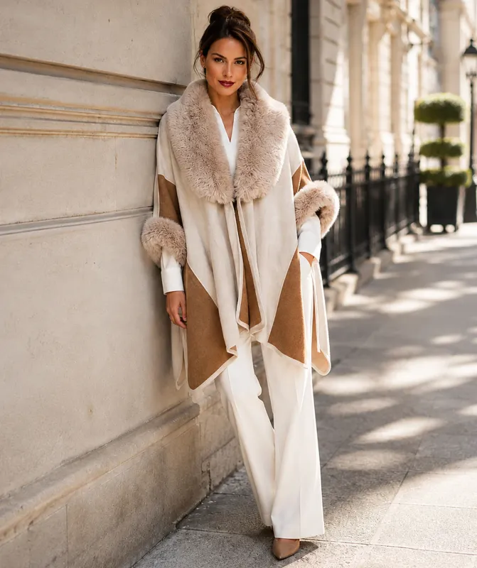 Autumn faux fur winter shawl cream
