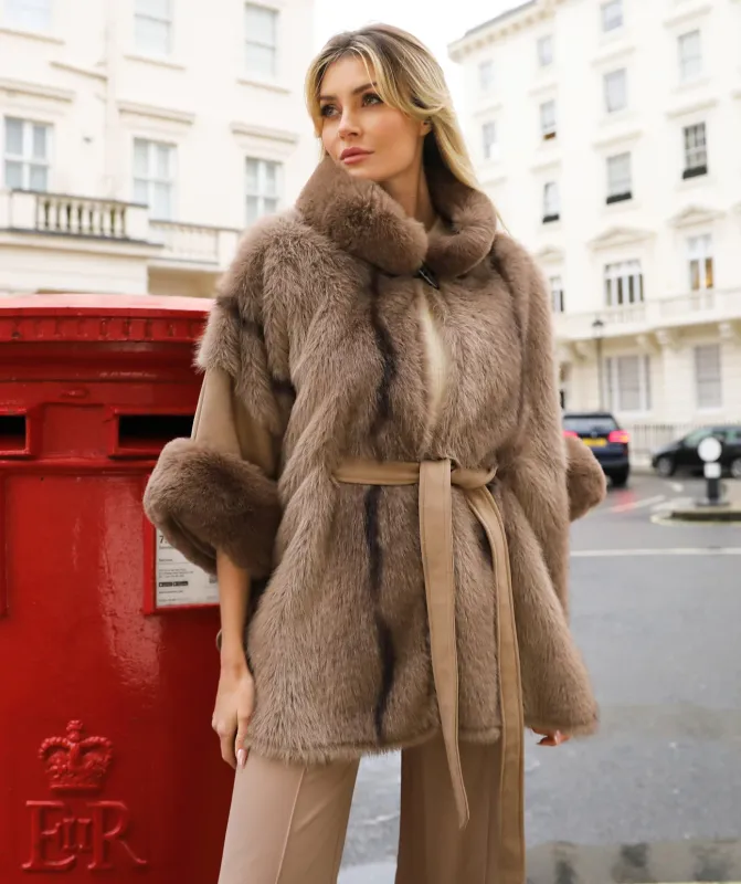 Clara faux fur wrap coat brown