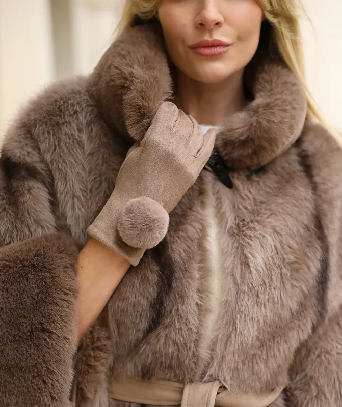 Clara faux fur wrap coat brown