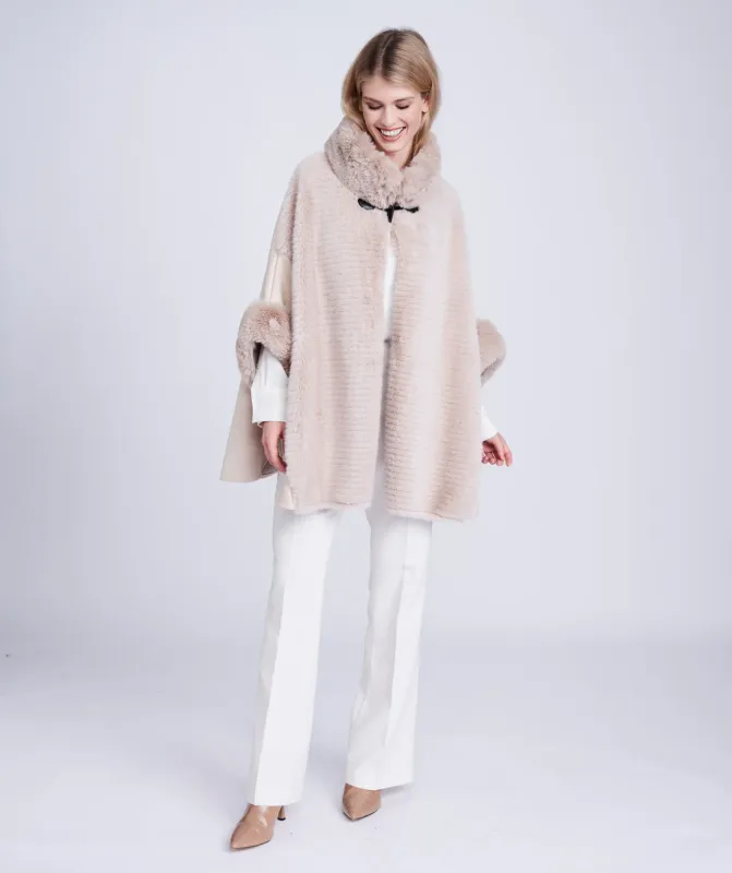 Ariana faux suede winter cape beige