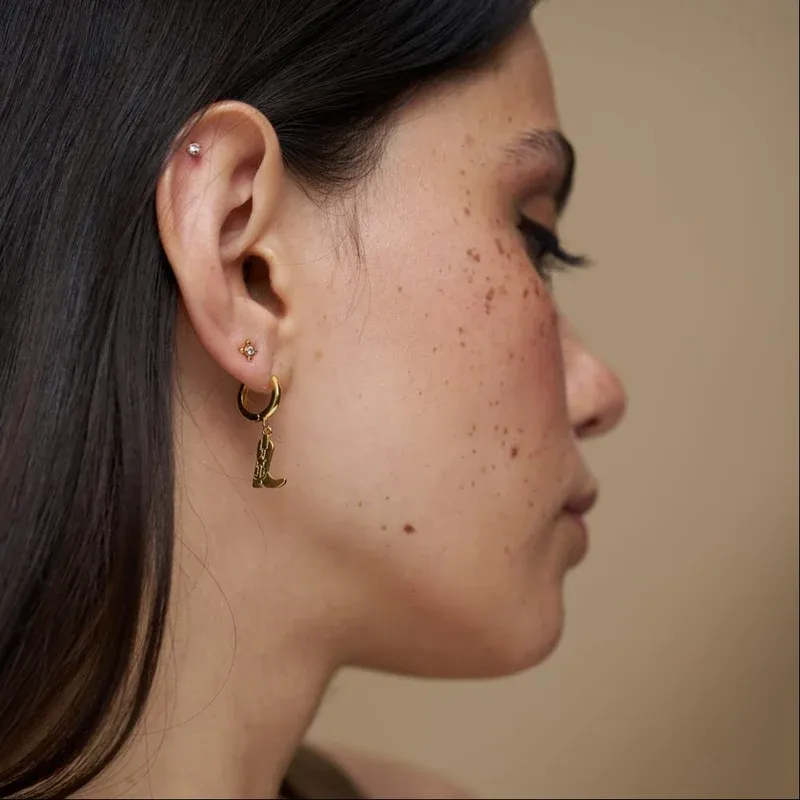 Cowboy boot micro hoop earrings