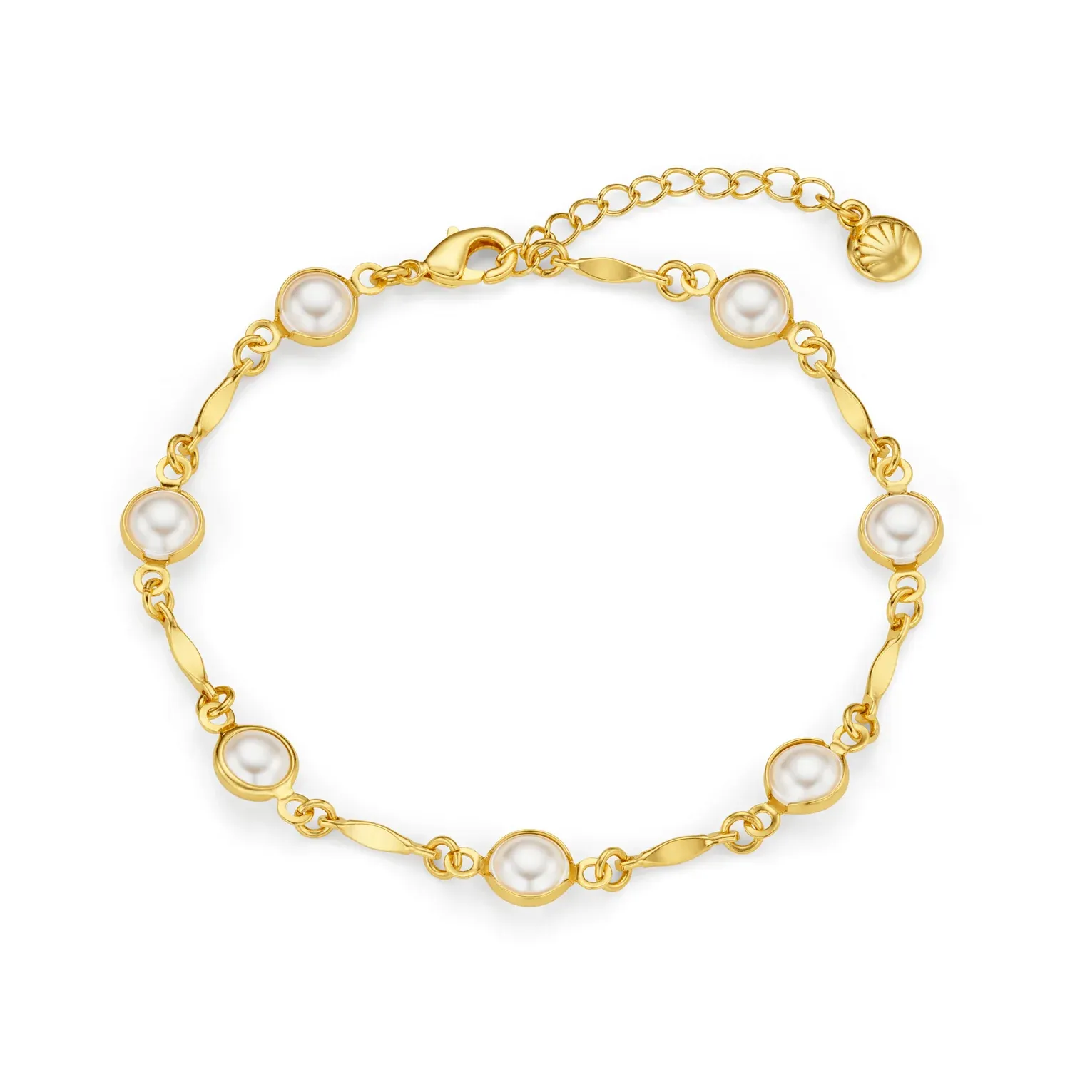 Pearl and bar link chain bracelet gold