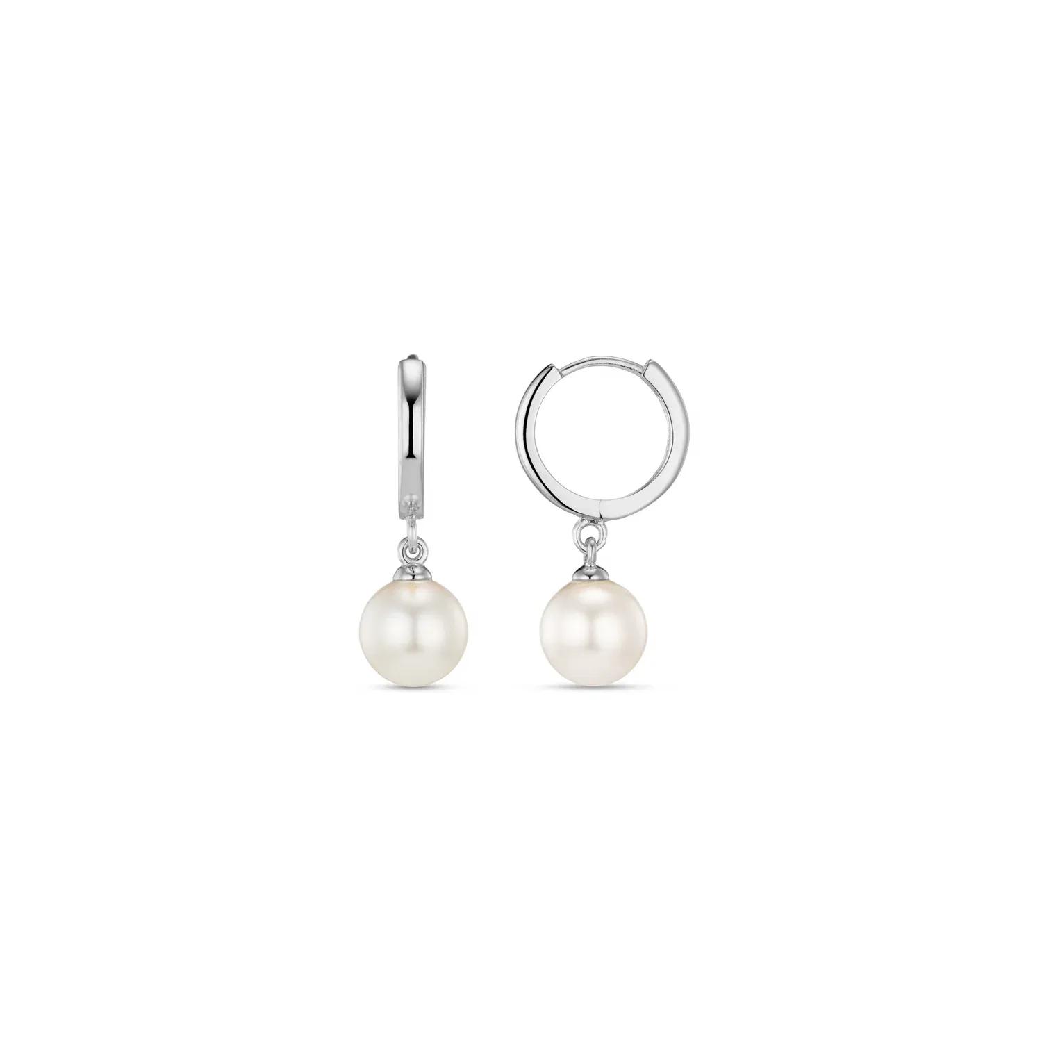 Pearl drop huggie hoop earrings silver