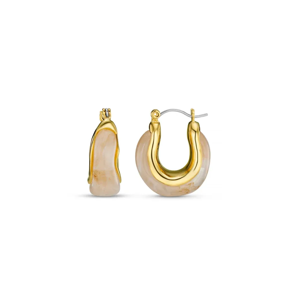 Marble resin hoop earrings cream