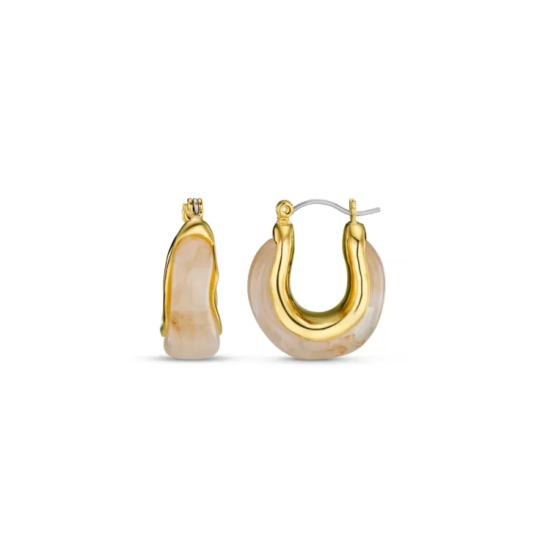 Marble resin hoop earrings cream