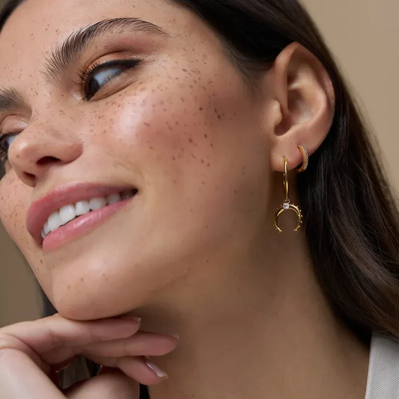 Desert moon horseshoe hoop earrings gold