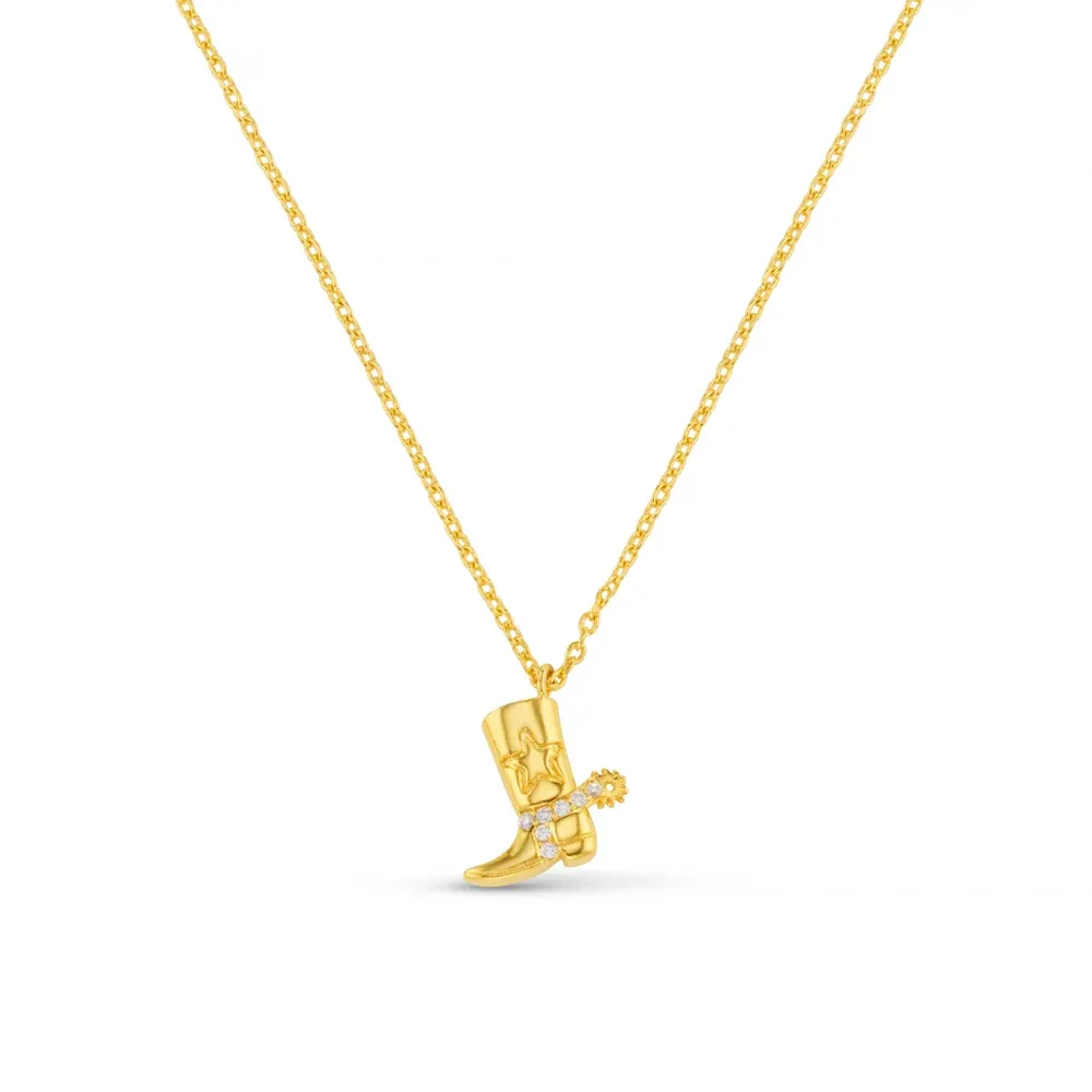 Cowboy boot charm necklace gold