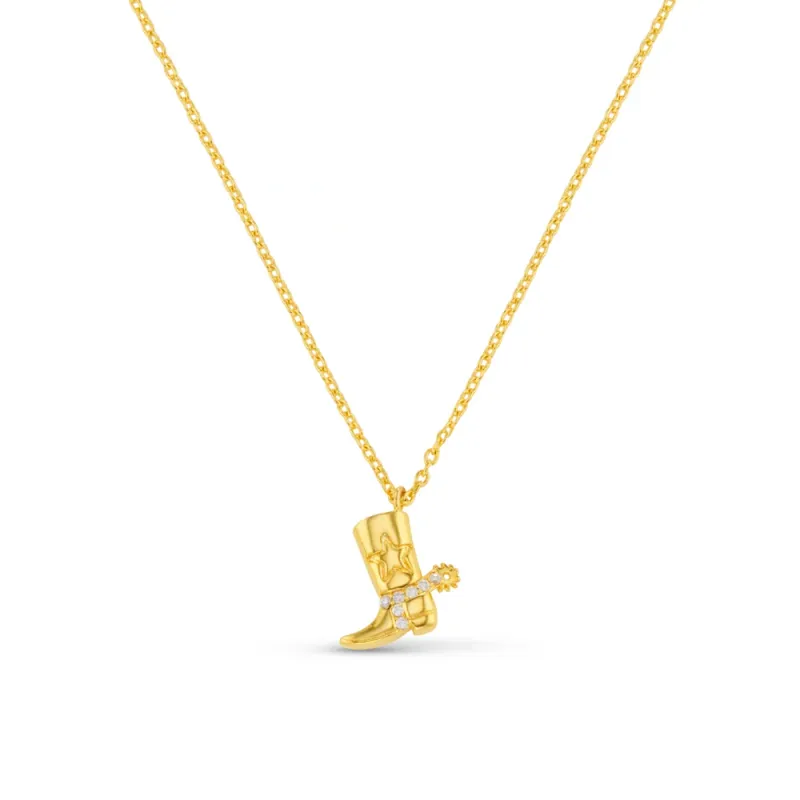 Cowboy boot charm necklace gold