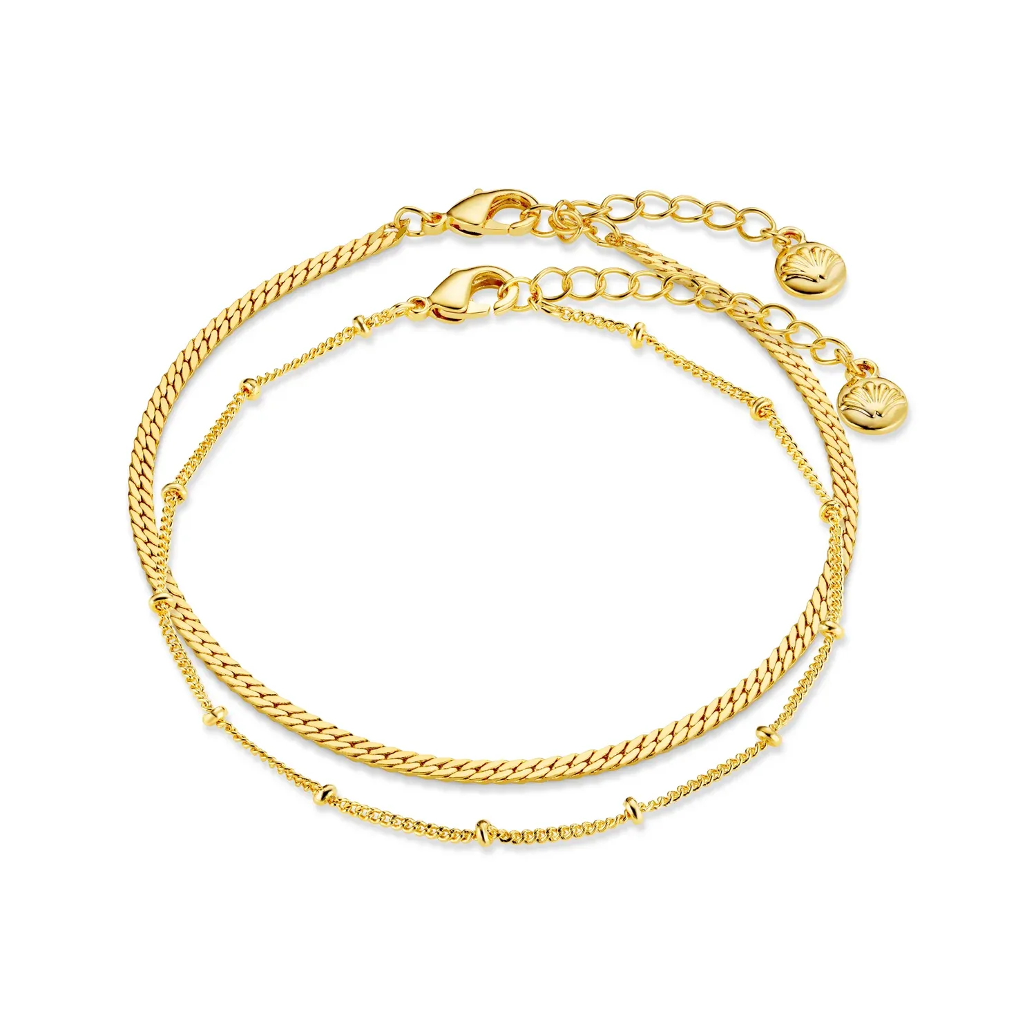 Satellite &amp; flat curb bracelet duo gold