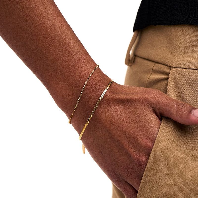 Satellite &amp; flat curb bracelet duo gold