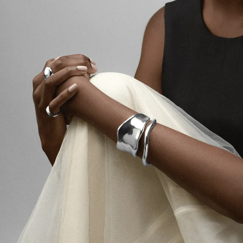 Statement organic molten metal cuff silver