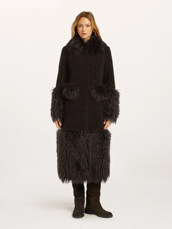 Sienna faux fur coat dark chocolate