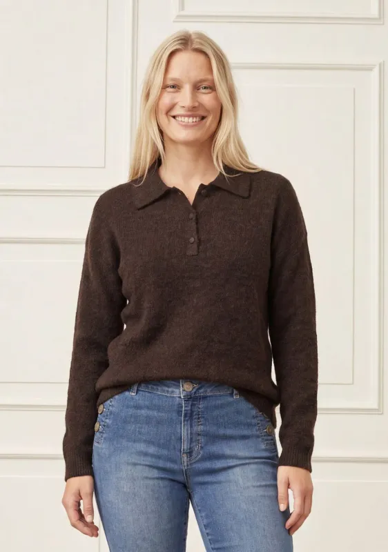 Anna knitted collar jumper dark brown