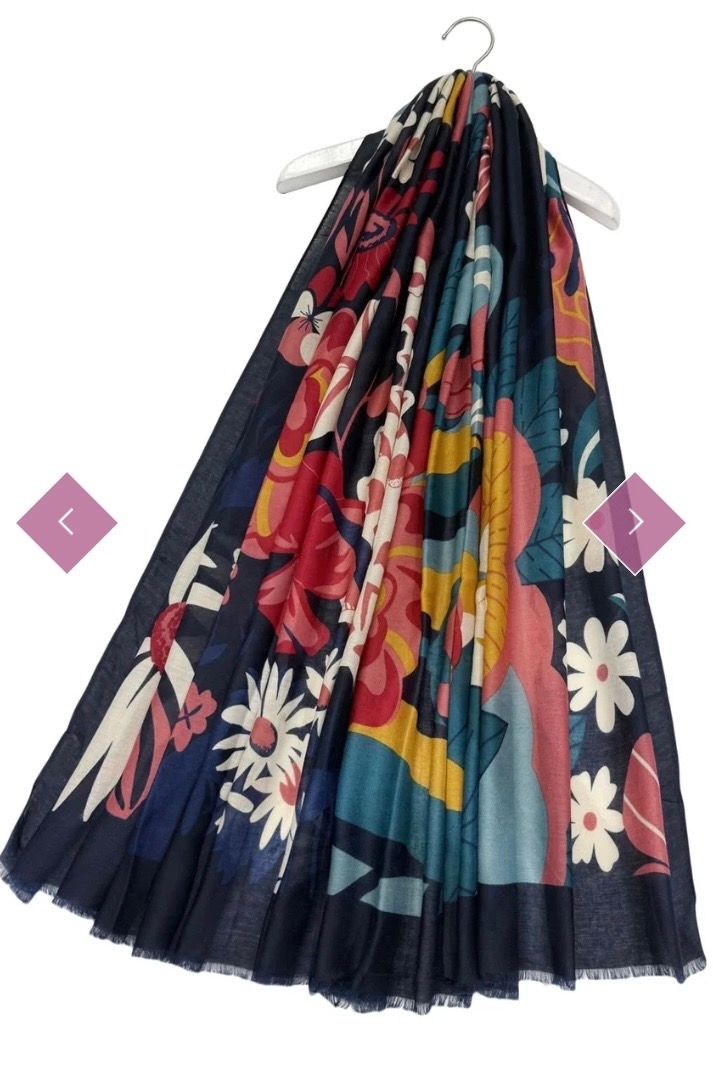 Mixed floral print scarf navy blue