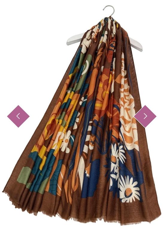 Mixed floral scarf brown