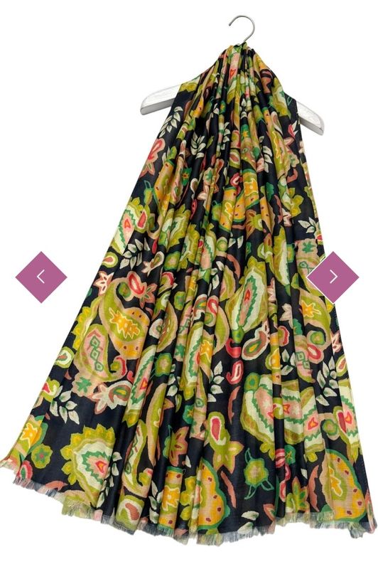 Tropical paisley print scarf black