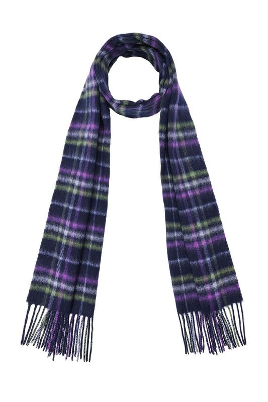 Pure lambswool checked scarf purple mix