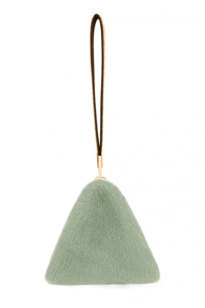Sage green faux fur pyramid bag