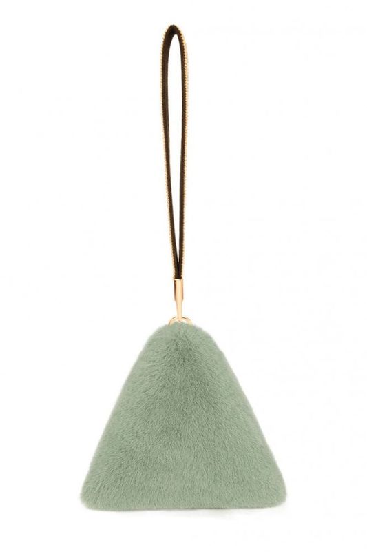 Sage green faux fur pyramid bag