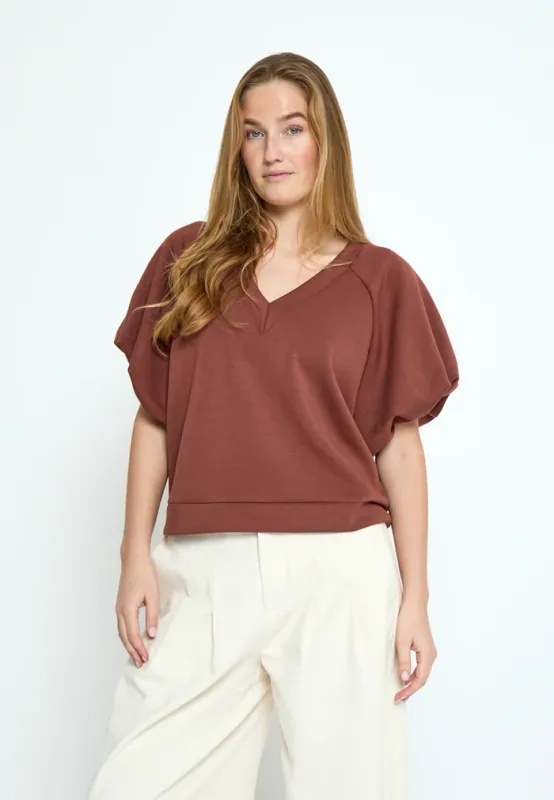 Minnie balloon sleeve top brick red