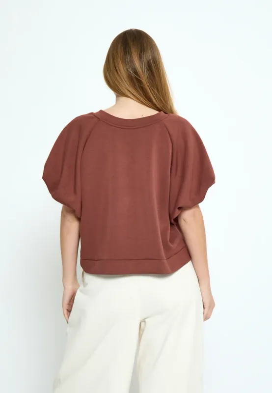 Minnie balloon sleeve top brick red