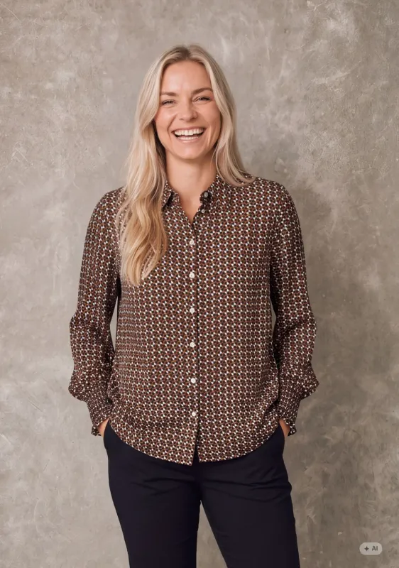 Melba geometric print blouse black and tan