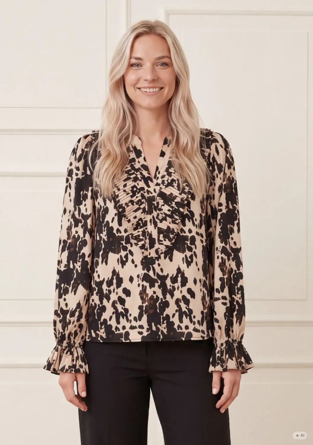 Melba pleat print blouse brown and black