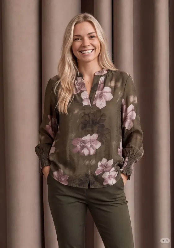 Ane printed blouse khaki flower