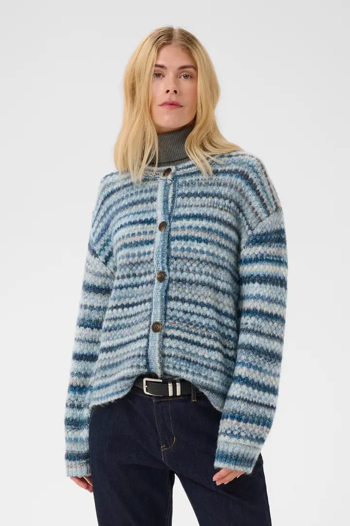 Hazel knitted cardigan blue stripe