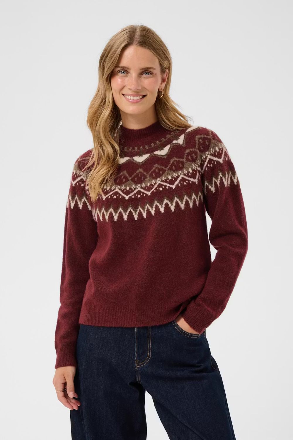 Cherrie knitted fairisle jumper cabernet red