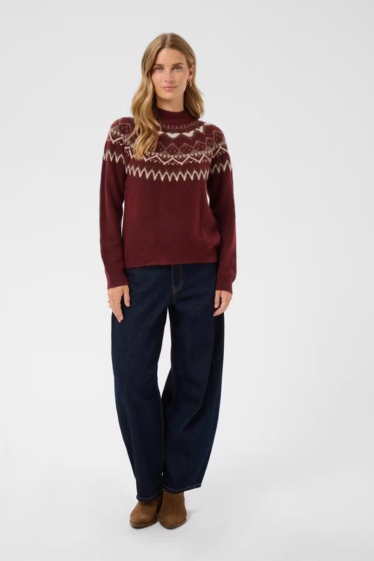 Cherrie knitted fairisle jumper cabernet red