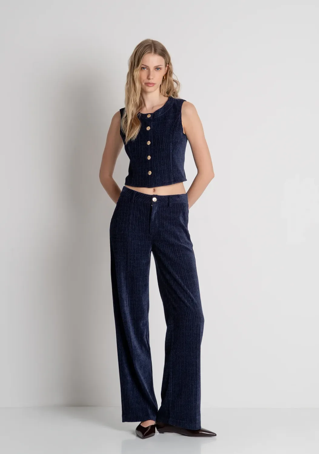 Straight leg corduroy trousers navy blue