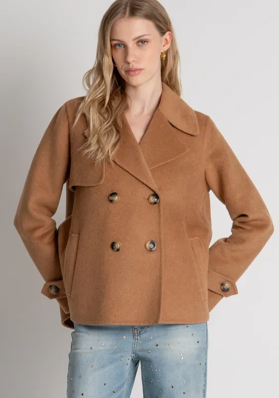 A-shaped short wool coat camel