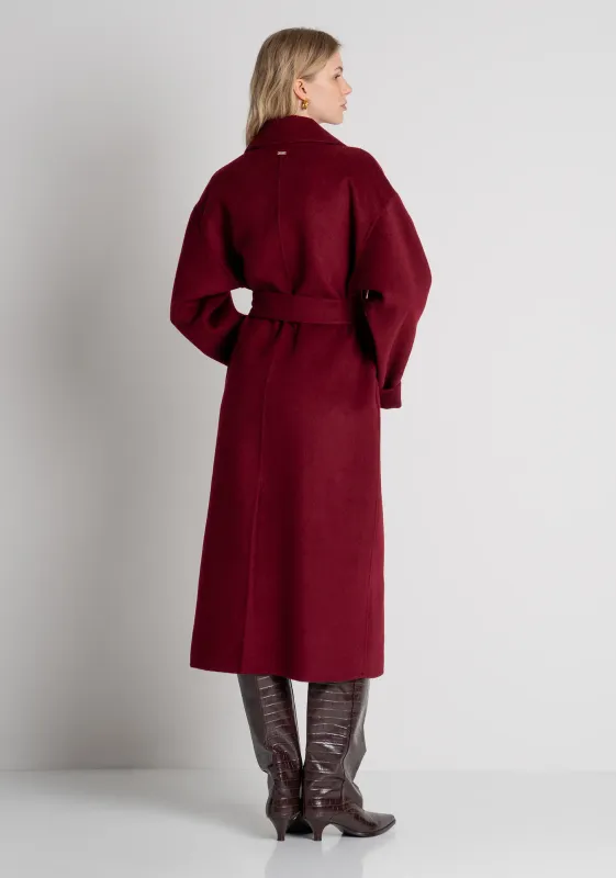 Long length wool coat Cabernet red