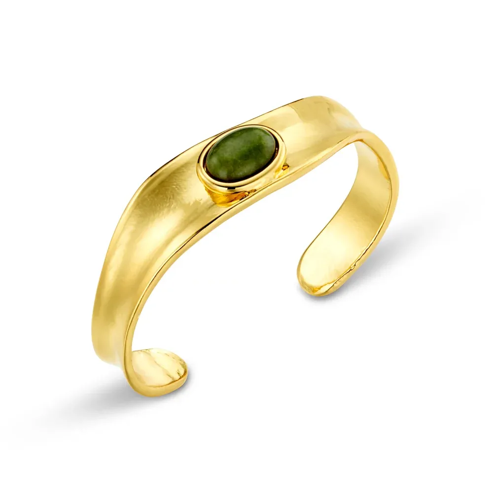Organic semi-precious green jade cuff gold