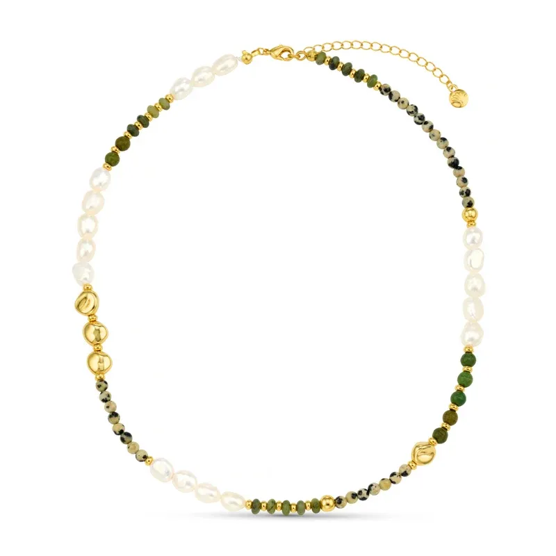 Mixed semi-precious &amp; pearl beaded necklace