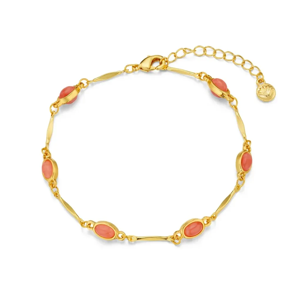 Pink oval bar link bracelet gold