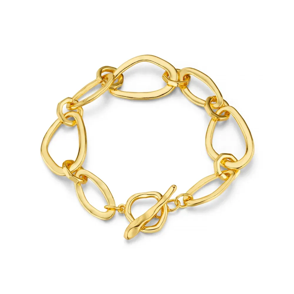 Organic oval link T-bar bracelet gold