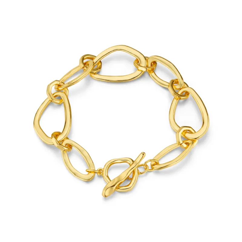 Organic oval link T-bar bracelet gold