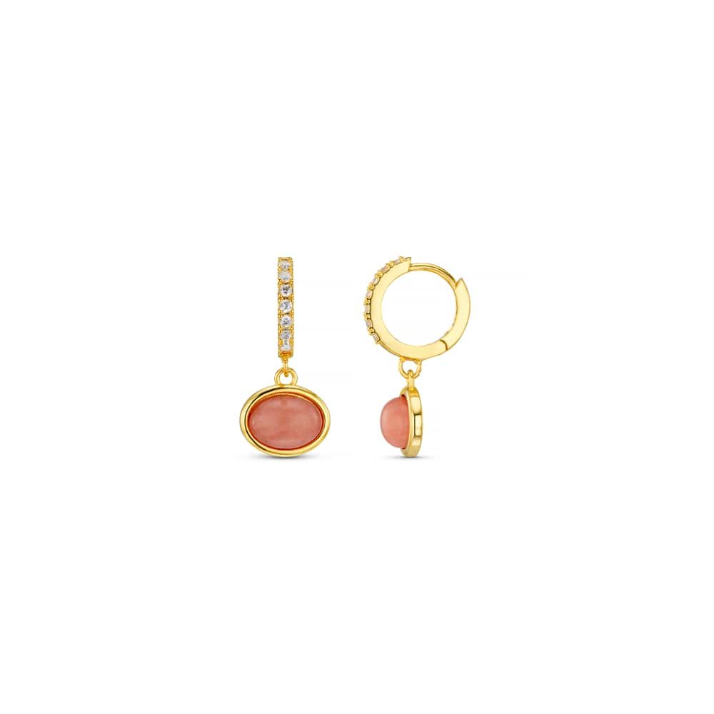 Semi-precious pink jade pave micro hoop earrings