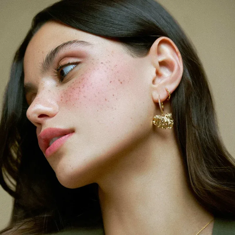Molten leaf pave hoop earrings gold